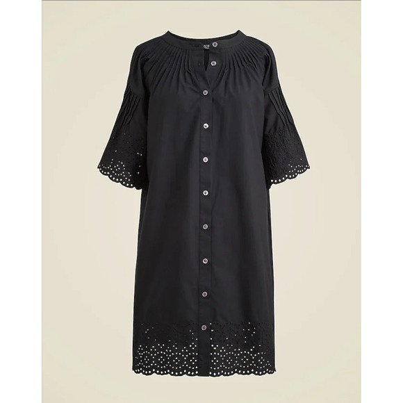 J Crew Jolie Eyelet Cotton Poplin Button Up Mini Dress US Women's XS New - Picture 1 of 7